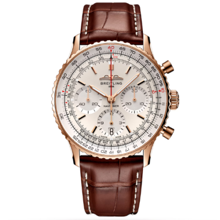 Breitling Navitimer B01 Chronograph Rose Gold Silver 43mm Dial Steel Mens Watch