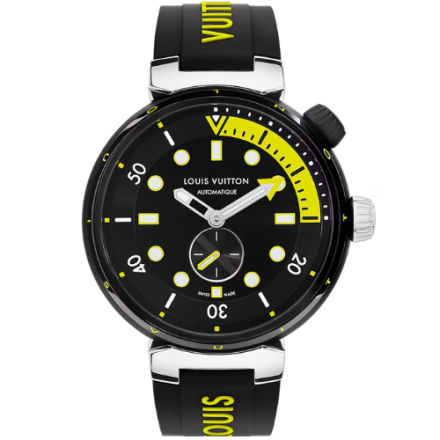 LV Tambour Street Diver Steel & Black 44mm Dial Watch