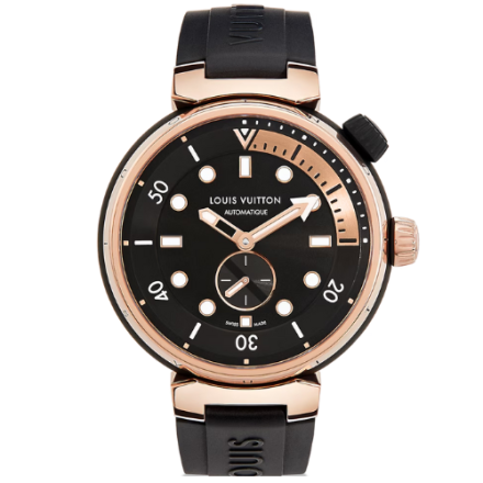 LV Tambour Street Diver Steel & Black Gold 44mm Dial Watch