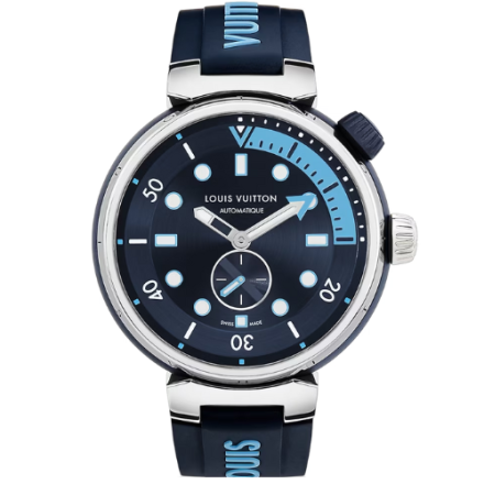 LV Tambour Street Diver Steel & Navy Blue 44mm Dial Watch