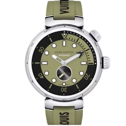 LV Tambour Street Diver Steel Green 44mm Dial Watch