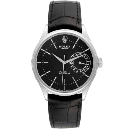 Replica Rolex Cellini Date White Gold Black 39mm Dial Mens Watch