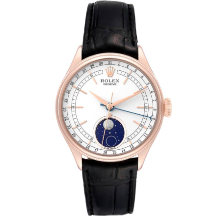 Replica Rolex Cellini Moonphase White Dial Rose Gold Mens Watch