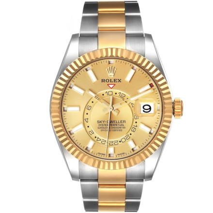 Replica Rolex Sky Dweller Steel Yellow Gold Champagne 42mm Dial Mens Watch