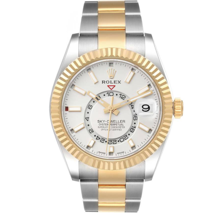 Replica Rolex Sky Dweller Yellow Gold Steel White 42mm Dial Mens Watch